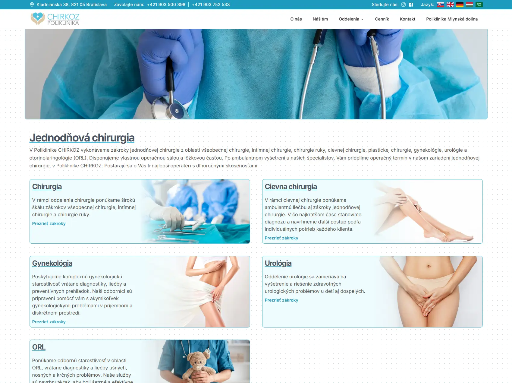Podstránka jednodňovej chirurgie na webe Chirkoz