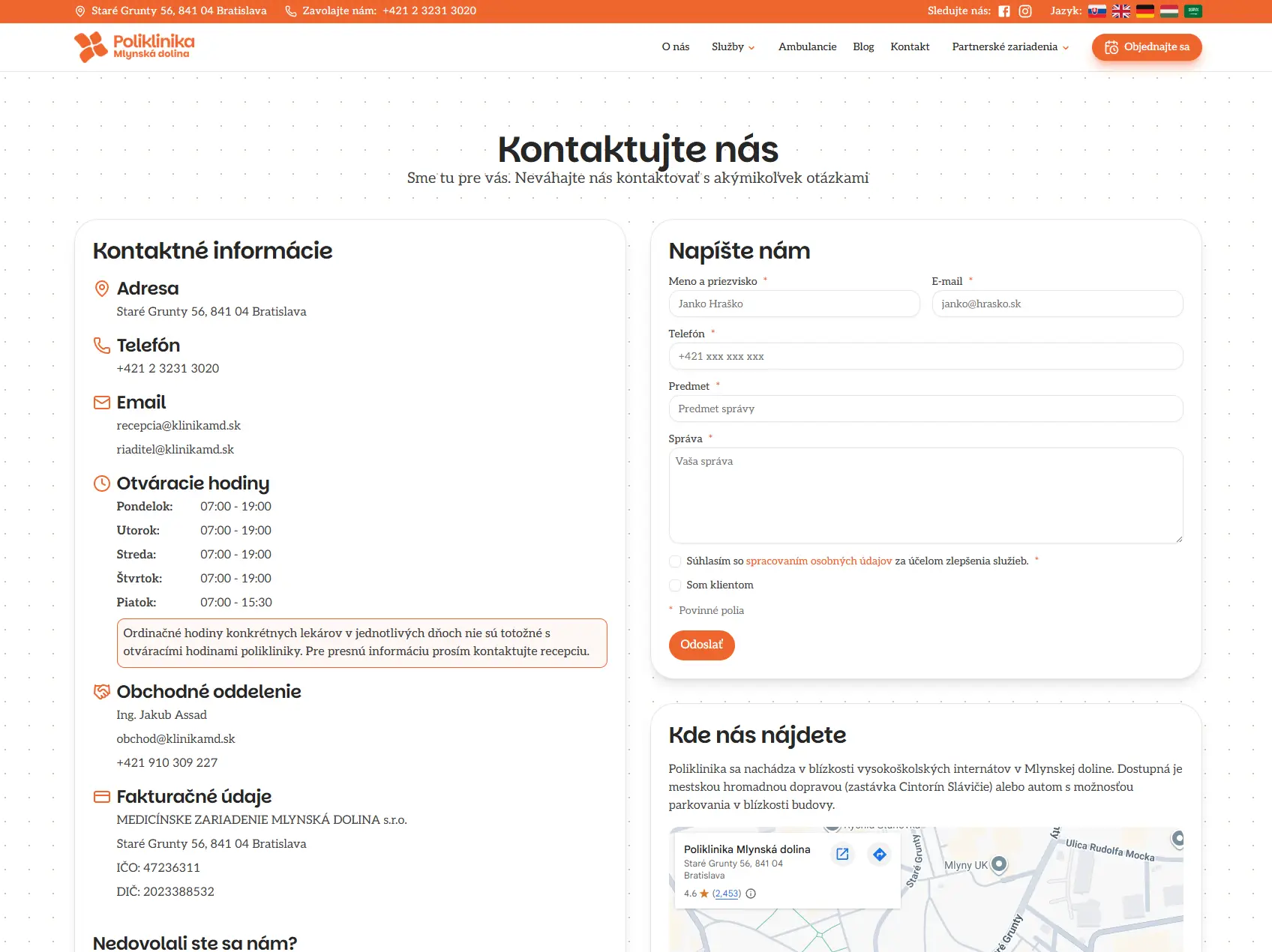 Podstránka pre kontakt